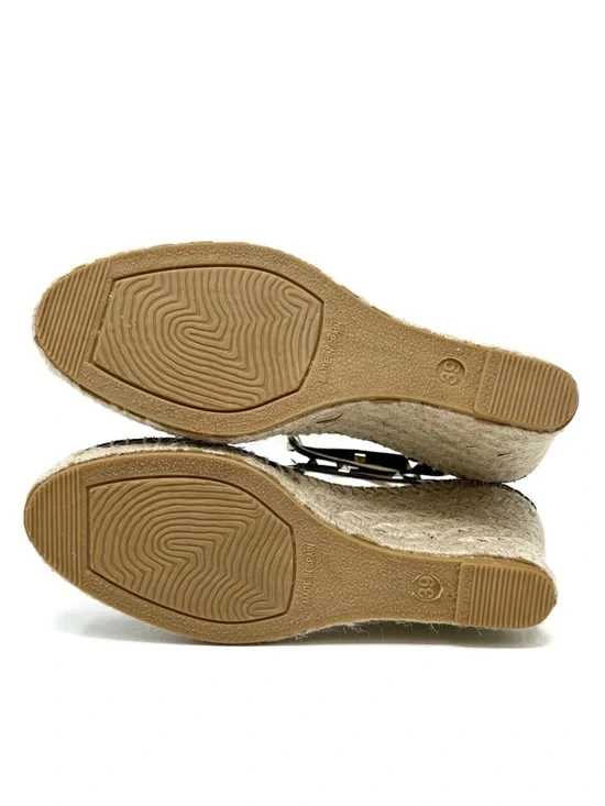 Maypol Studded Leather Wedge Espadrilles Size 39/ Black Leather Gold Studs - Picture 7 of 11